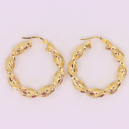 Vintage 9ct Hallmarked Yellow Gold Twist Creole Hoop Earrings Boxed Gift