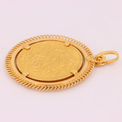 Antique 1911 Full Sovereign Coin Pendant 21ct Gold Mount George V Investment Gift