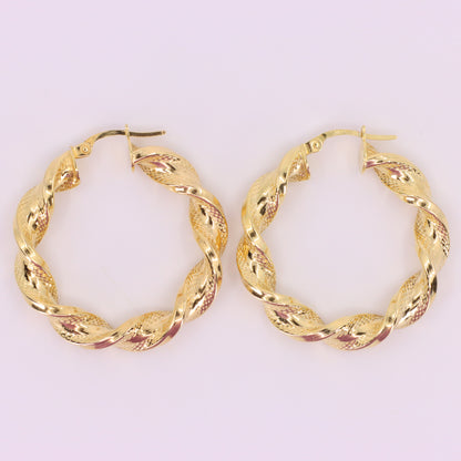 Vintage 9ct Hallmarked Yellow Gold Twist Creole Hoop Earrings Boxed Gift