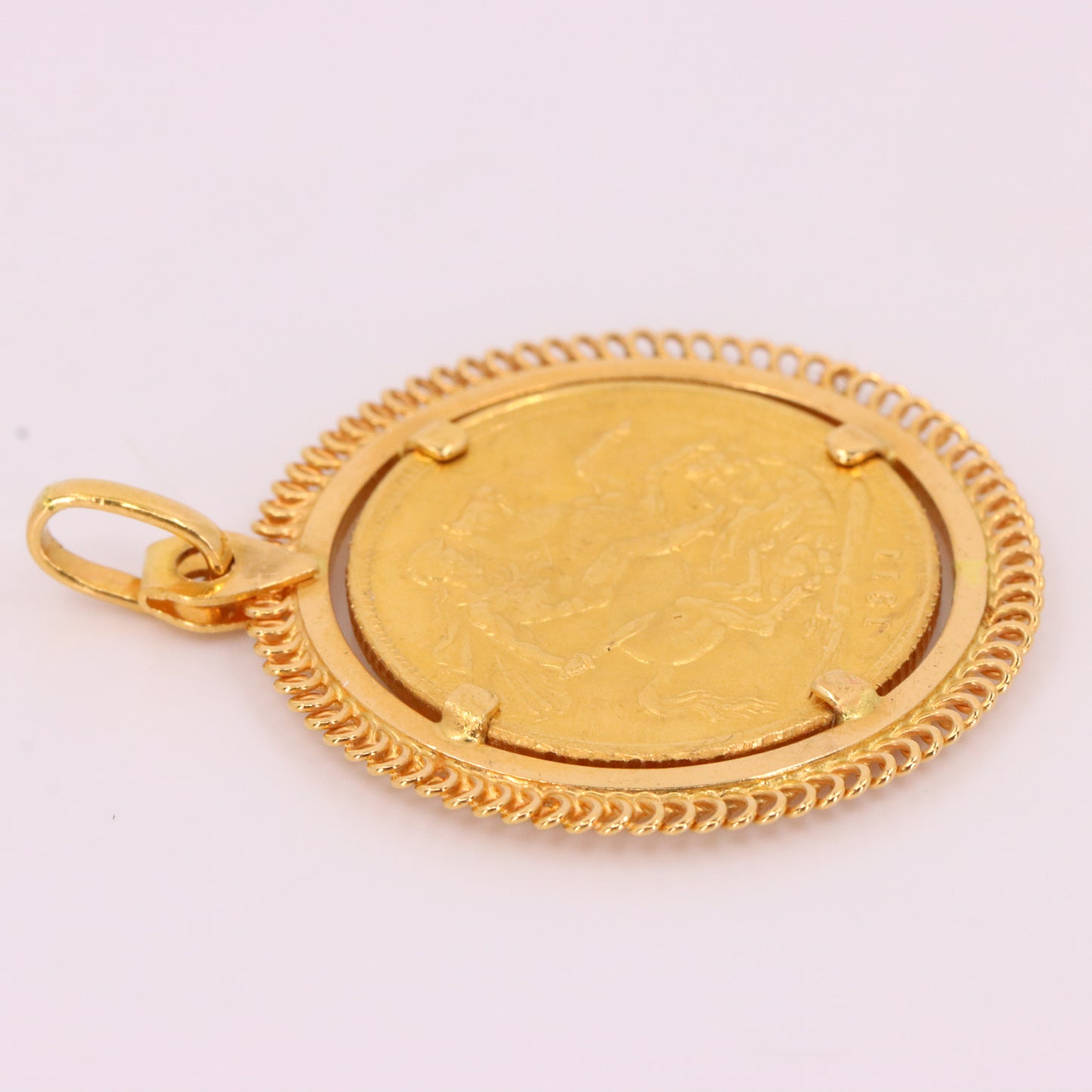 Antique 1911 Full Sovereign Coin Pendant 21ct Gold Mount George V Investment Gift