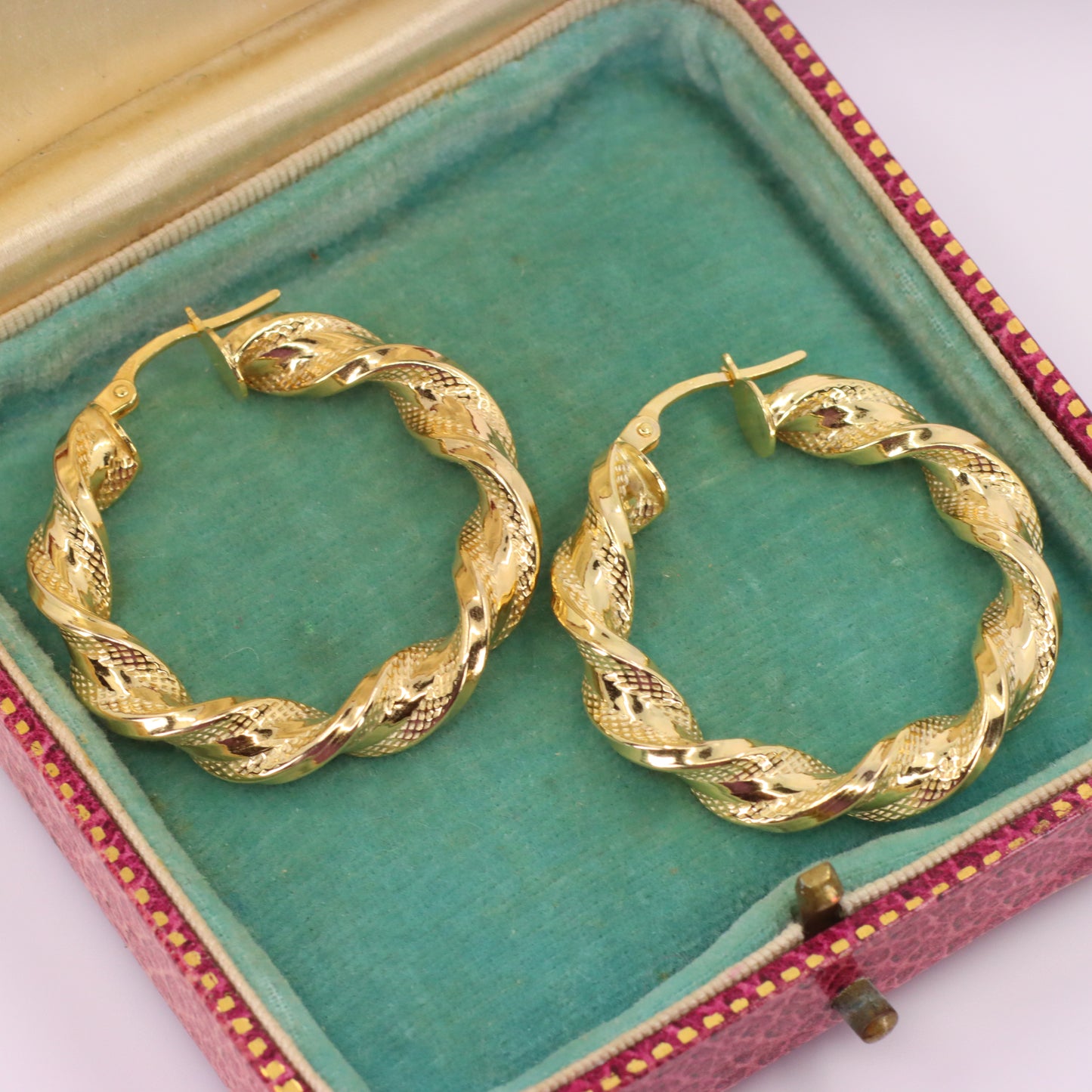 Vintage 9ct Hallmarked Yellow Gold Twist Creole Hoop Earrings Boxed Gift
