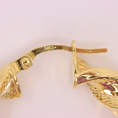 Vintage 9ct Hallmarked Yellow Gold Twist Creole Hoop Earrings Boxed Gift