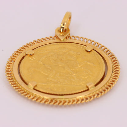Antique 1911 Full Sovereign Coin Pendant 21ct Gold Mount George V Investment Gift