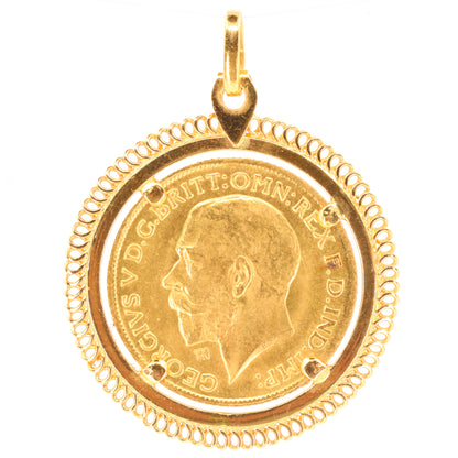 Antique 1911 Full Sovereign Coin Pendant 21ct Gold Mount George V Investment Gift