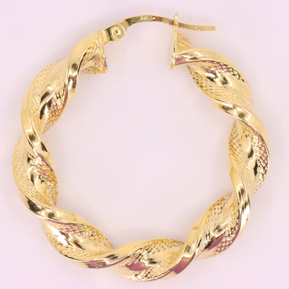 Vintage 9ct Hallmarked Yellow Gold Twist Creole Hoop Earrings Boxed Gift