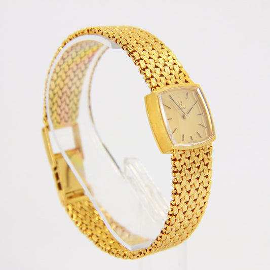 18 carat omega swiss 17 jewel gold ladies wristwatch manual wind 18ct boxed - 0