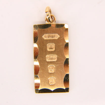 Vintage 9ct Gold Ingot Pendant Hallmarked Birmingham 1978 Yellow Gold Charm Gift