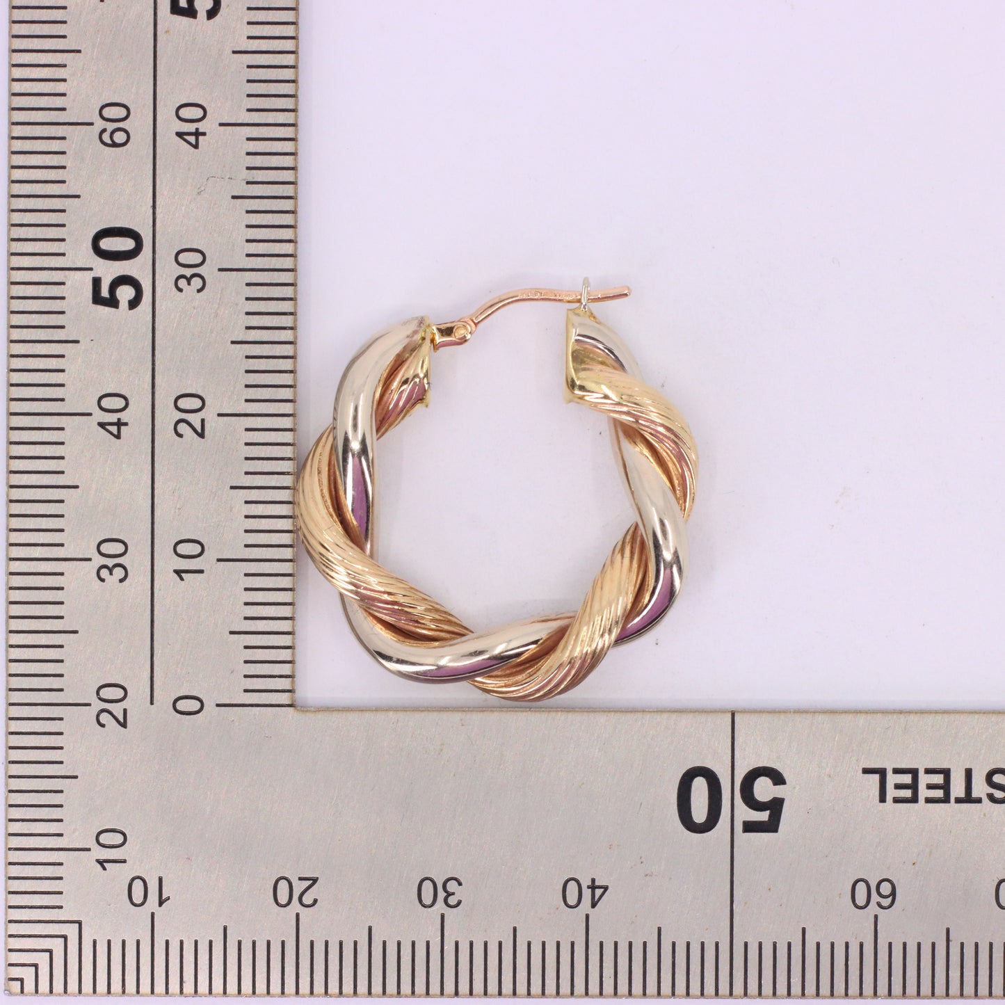 Vintage 9ct Hallmarked Two Tone Gold Twist Creole Hoop Earrings Boxed Gift