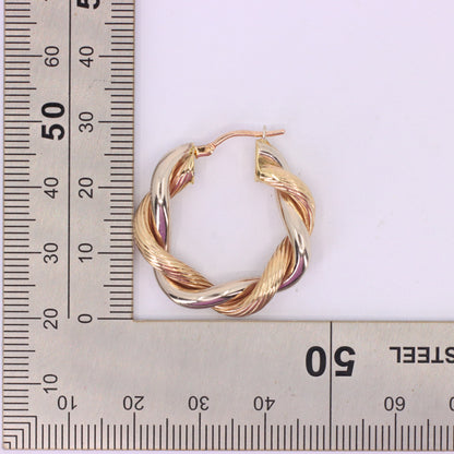 Vintage 9ct Hallmarked Two Tone Gold Twist Creole Hoop Earrings Boxed Gift