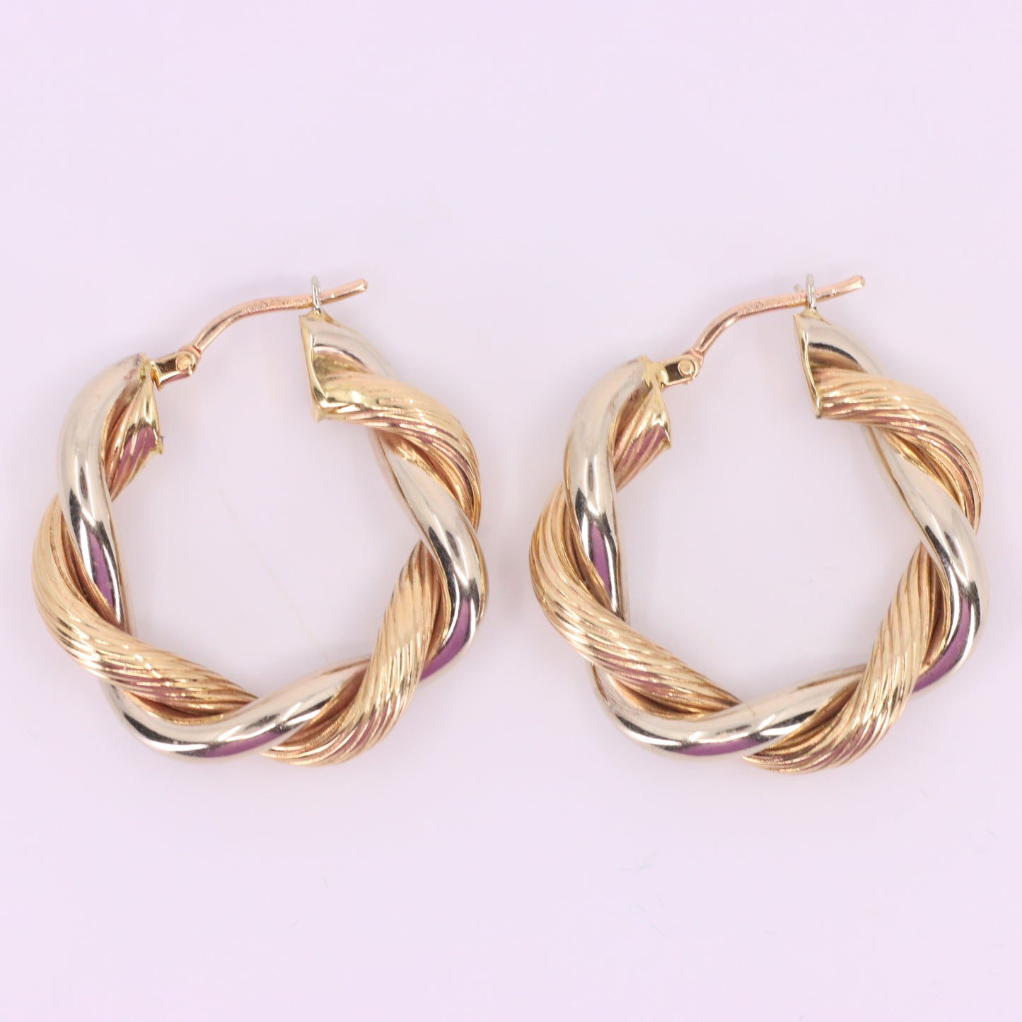 Vintage 9ct Hallmarked Two Tone Gold Twist Creole Hoop Earrings Boxed Gift
