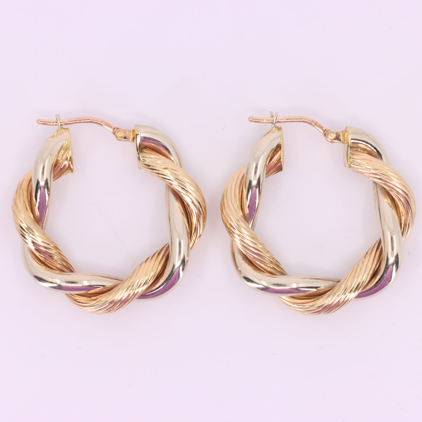 Vintage 9ct Hallmarked Two Tone Gold Twist Creole Hoop Earrings Boxed Gift