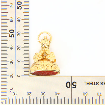 Antique 18 Carat Le Diable Emporte L'Amour "The Devil with Love" Fob Seal Pendant 18ct Yellow Gold Charm Devil with Child French