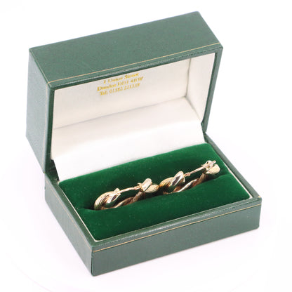 Vintage 9ct Hallmarked Two Tone Gold Twist Creole Hoop Earrings Boxed Gift
