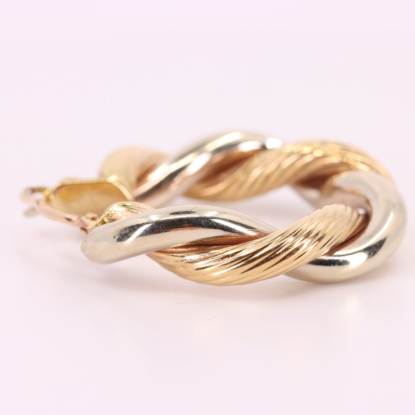 Vintage 9ct Hallmarked Two Tone Gold Twist Creole Hoop Earrings Boxed Gift