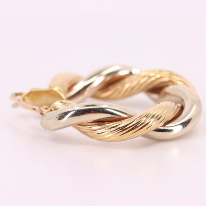 Vintage 9ct Hallmarked Two Tone Gold Twist Creole Hoop Earrings Boxed Gift