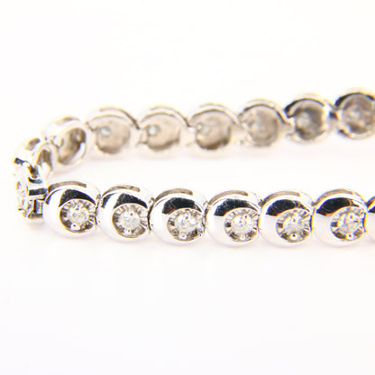 Vintage 9ct White Gold Diamond Studded Tennis Bracelet Hallmarked Boxed Gift