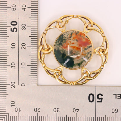 Vintage 9ct Hallmarked Gold Scottish Iona Celtic Brooch Moss Agate Boxed Gift