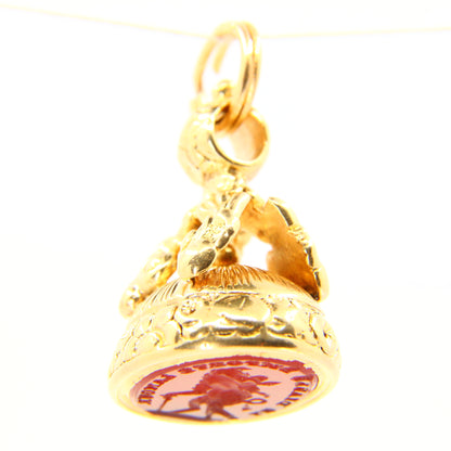 Antique 18 Carat Le Diable Emporte L'Amour "The Devil with Love" Fob Seal Pendant 18ct Yellow Gold Charm Devil with Child French