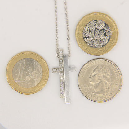Vintage Gucci 18ct White Gold Diamond Cross Pendant Necklace Boxed Gift