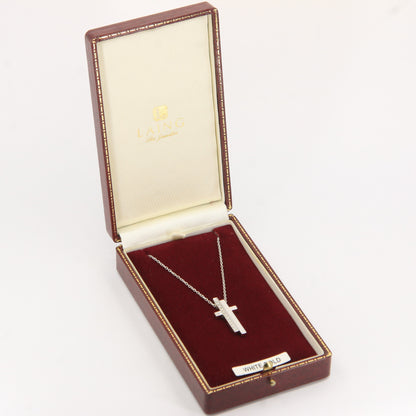 Vintage Gucci 18ct White Gold Diamond Cross Pendant Necklace Boxed Gift