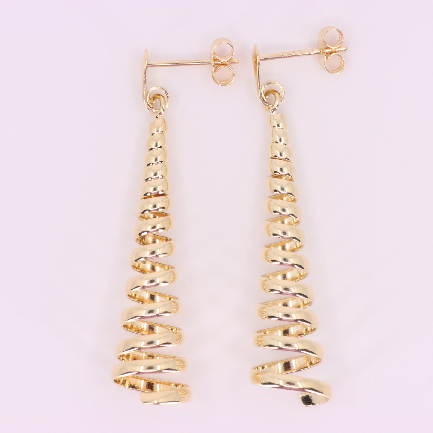 Vintage 9ct Hallmarked Yellow Gold Spiral Drop Dangle Earrings Boxed Gift