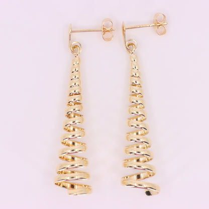 Vintage 9ct Hallmarked Yellow Gold Spiral Drop Dangle Earrings Boxed Gift