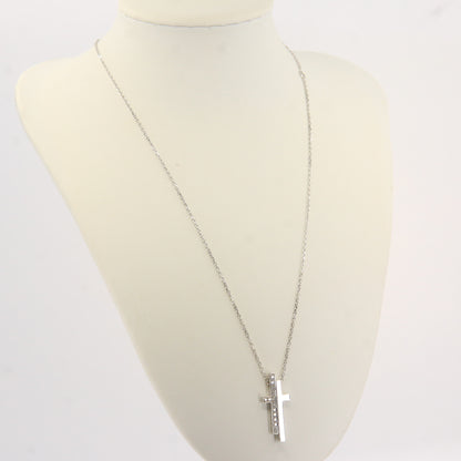 Vintage Gucci 18ct White Gold Diamond Cross Pendant Necklace Boxed Gift