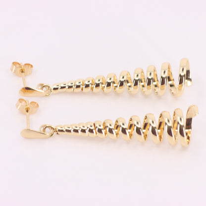 Vintage 9ct Hallmarked Yellow Gold Spiral Drop Dangle Earrings Boxed Gift
