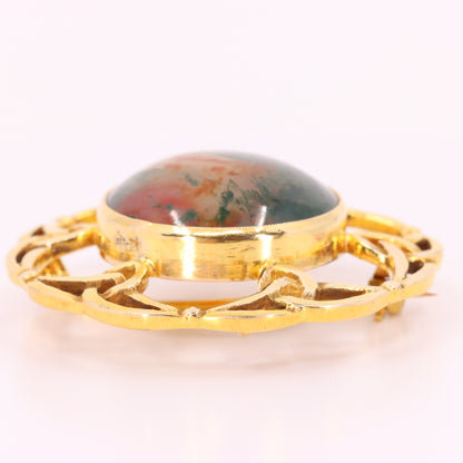 Vintage 9ct Hallmarked Gold Scottish Iona Celtic Brooch Moss Agate Boxed Gift