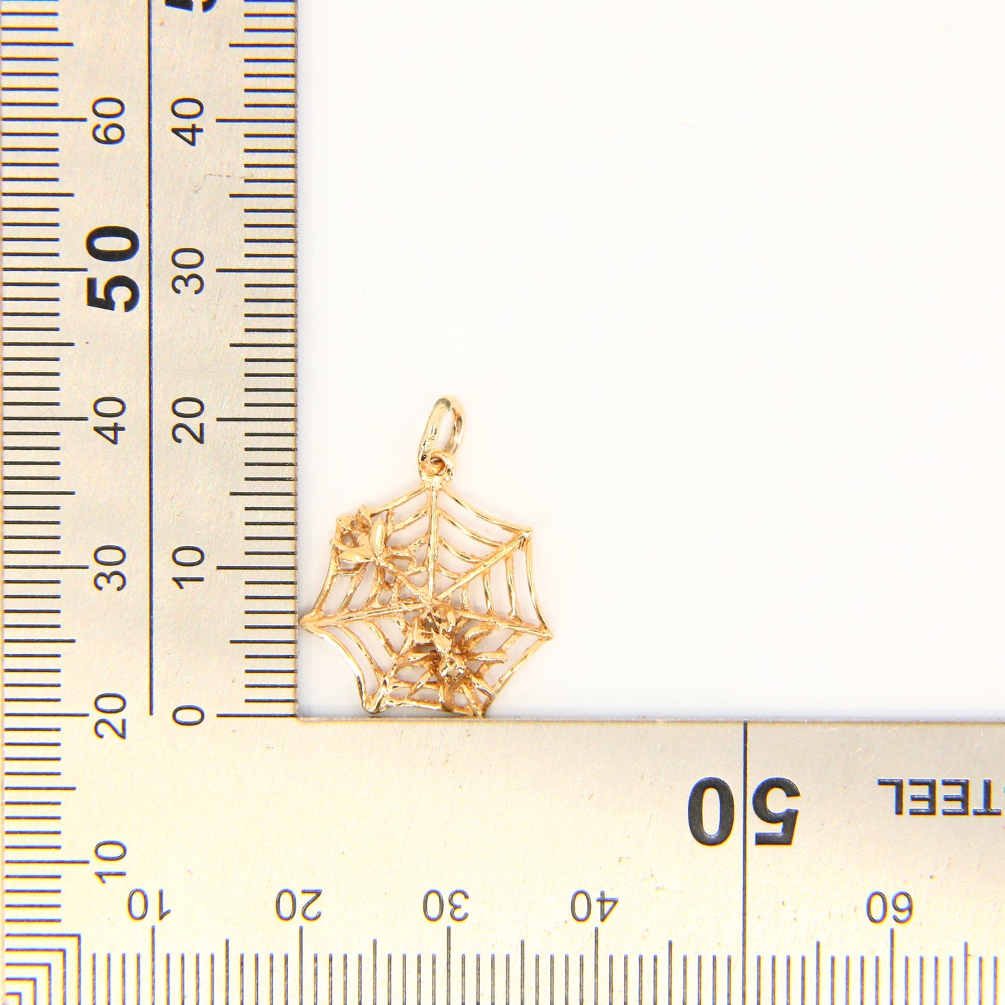 Vintage 9ct 3D Spiderweb Spider and Fly Charm Pendant Hallmarked Yellow Gold