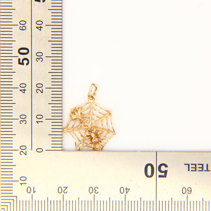 Vintage 9ct 3D Spiderweb Spider and Fly Charm Pendant Hallmarked Yellow Gold