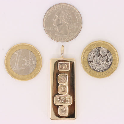 Vintage 9ct Hallmarked 1977 Sheffield Gold Ingot Bar Pendant Investment Gift