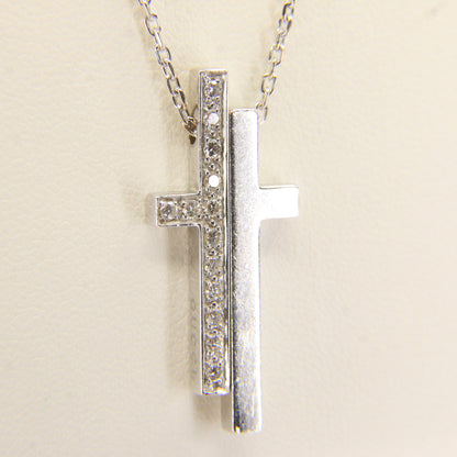 Vintage Gucci 18ct White Gold Diamond Cross Pendant Necklace Boxed Gift