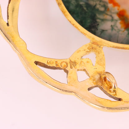 Vintage 9ct Hallmarked Gold Scottish Iona Celtic Brooch Moss Agate Boxed Gift