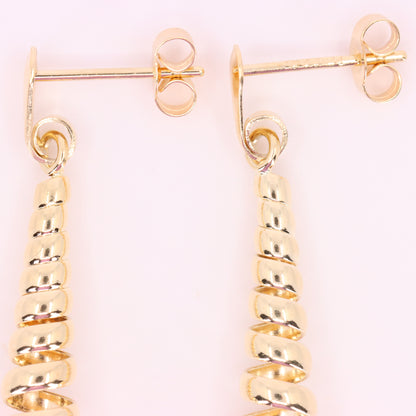 Vintage 9ct Hallmarked Yellow Gold Spiral Drop Dangle Earrings Boxed Gift