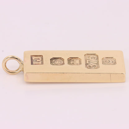 Vintage 9ct Hallmarked 1977 Sheffield Gold Ingot Bar Pendant Investment Gift