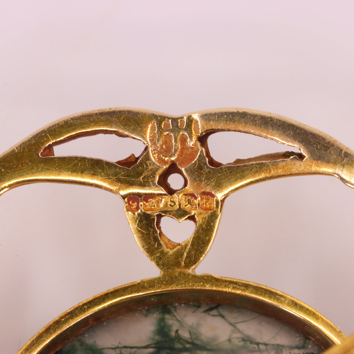Vintage 9ct Hallmarked Gold Scottish Iona Celtic Brooch Moss Agate Boxed Gift