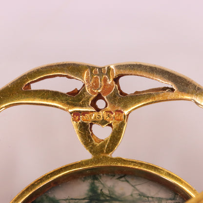 Vintage 9ct Hallmarked Gold Scottish Iona Celtic Brooch Moss Agate Boxed Gift