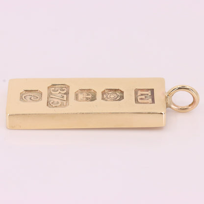 Vintage 9ct Hallmarked 1977 Sheffield Gold Ingot Bar Pendant Investment Gift