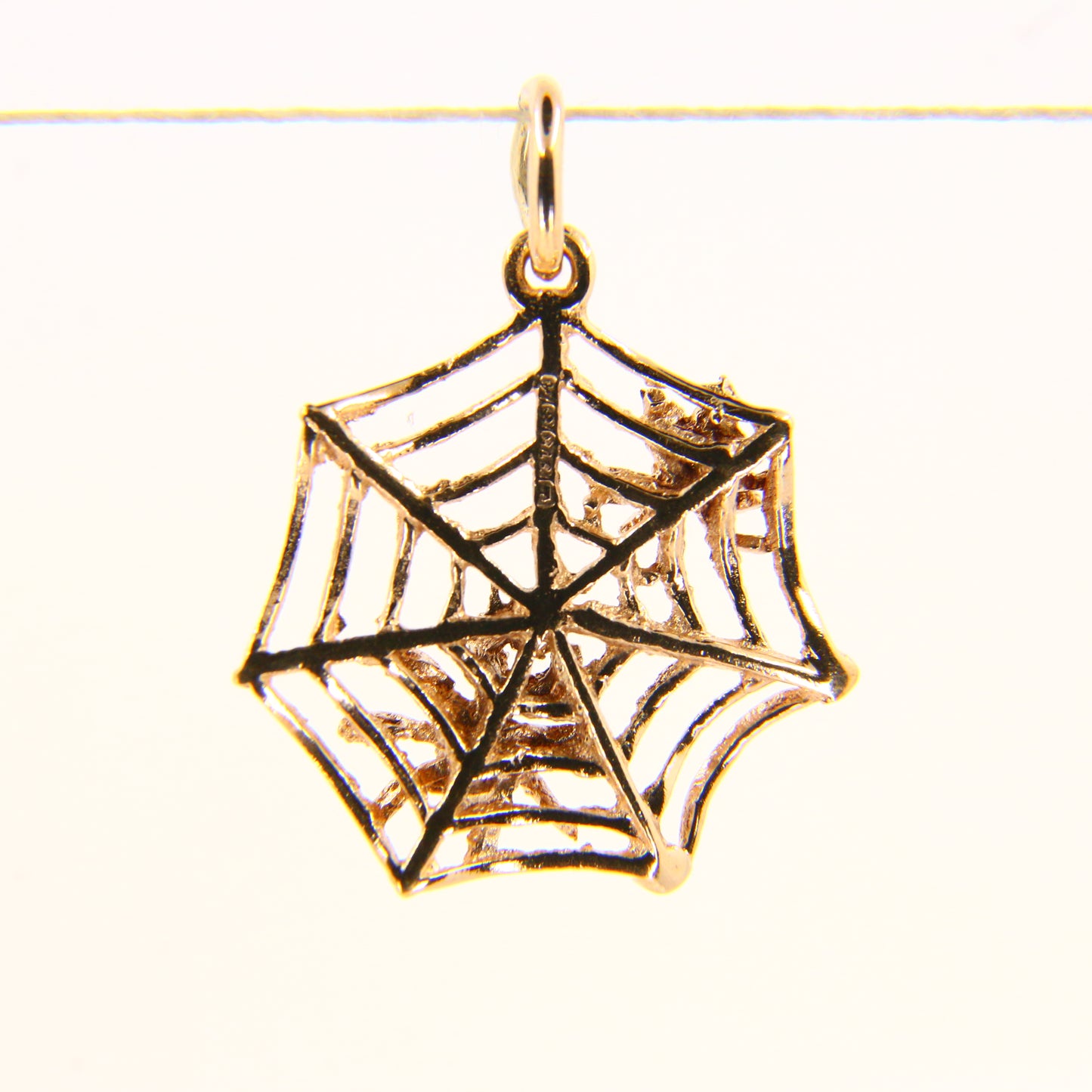 Vintage 9ct 3D Spiderweb Spider and Fly Charm Pendant Hallmarked Yellow Gold