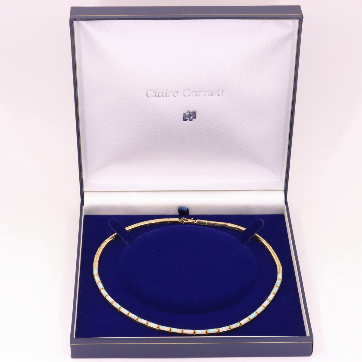 Vintage 14ct Hallmarked Yellow Gold Opal Panel Link Necklace 17.5 Inch Boxed