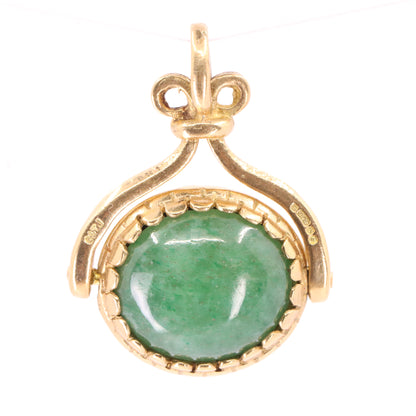 Vintage 9ct Hallmarked Yellow Gold Jade Onyx Spinner Pendant Fob Charm Gift