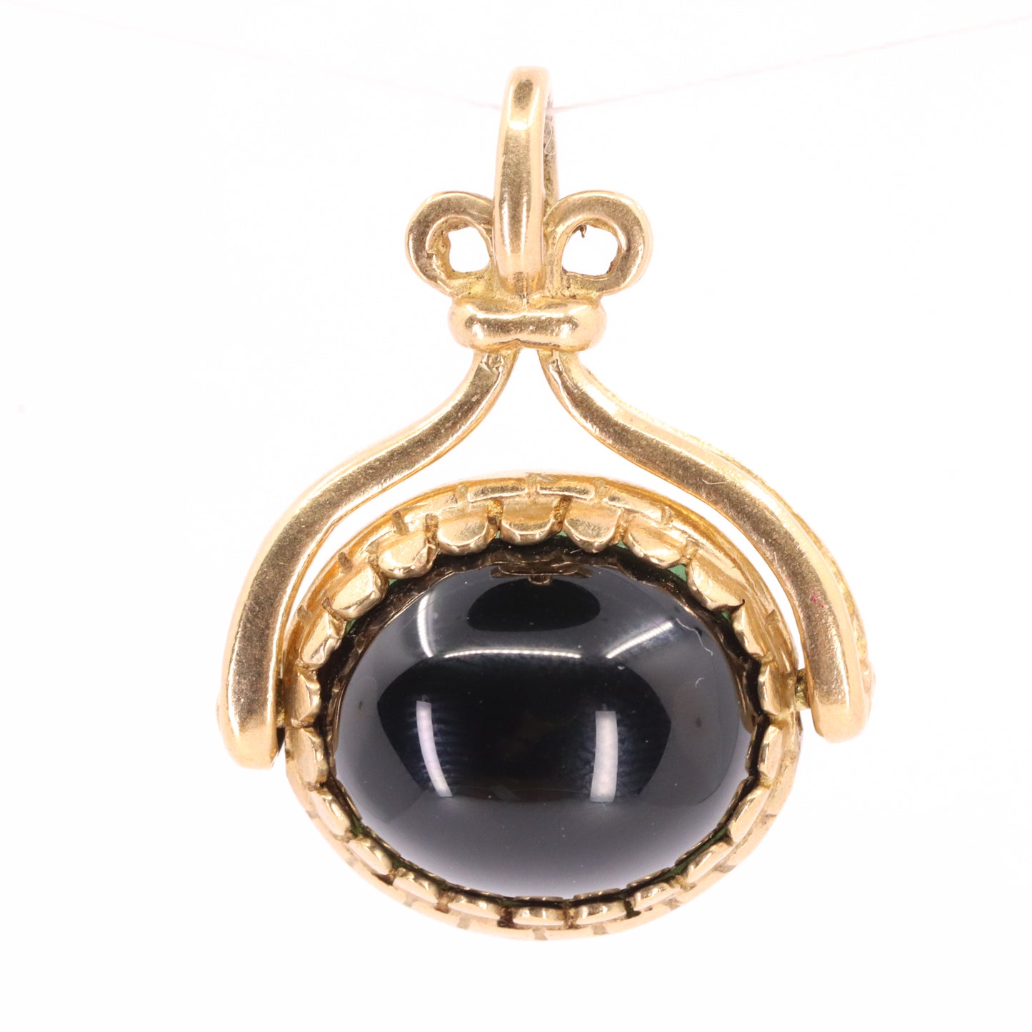 Vintage 9ct Hallmarked Yellow Gold Jade Onyx Spinner Pendant Fob Charm Gift
