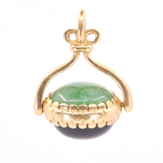 Vintage 9ct Hallmarked Yellow Gold Jade Onyx Spinner Pendant Fob Charm Gift