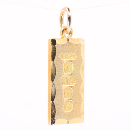 Vintage 9ct Hallmarked 1981 Yellow Gold Ingot Pendant Textured Bar Gift