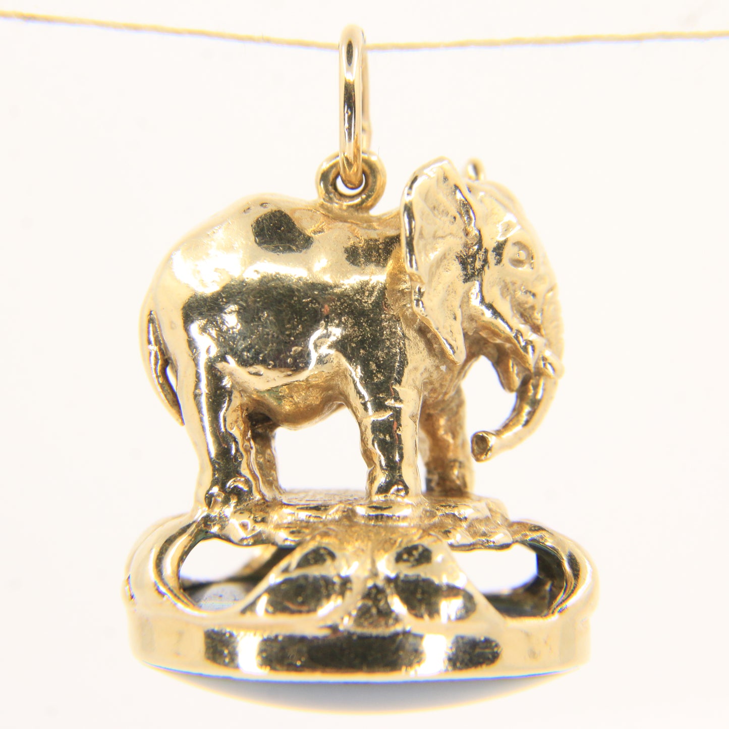 Vintage 9ct Gold Hallmarked Elephant Drop Pendant Charm Blue Agate