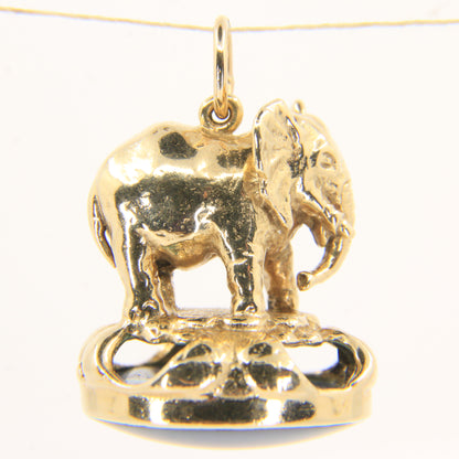 Vintage 9ct Gold Hallmarked Elephant Drop Pendant Charm Blue Agate