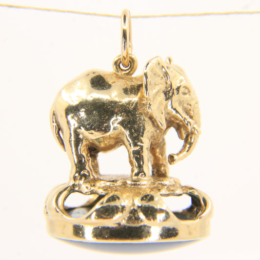 Vintage 9ct Gold Hallmarked Elephant Drop Pendant Charm Blue Agate