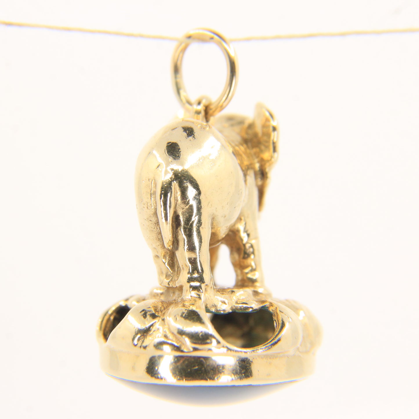 Vintage 9ct Gold Hallmarked Elephant Drop Pendant Charm Blue Agate