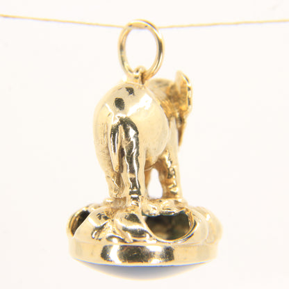 Vintage 9ct Gold Hallmarked Elephant Drop Pendant Charm Blue Agate